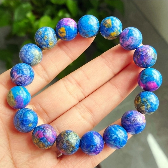 12.3mm Beauty Glittering Color Azurite & Malachite Crystal Beads Bracelet Bold - Picture 2 of 9